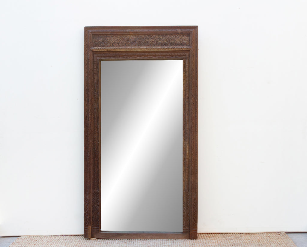 Antique Diamond Rosette Carved Floor Mirror (Trade)