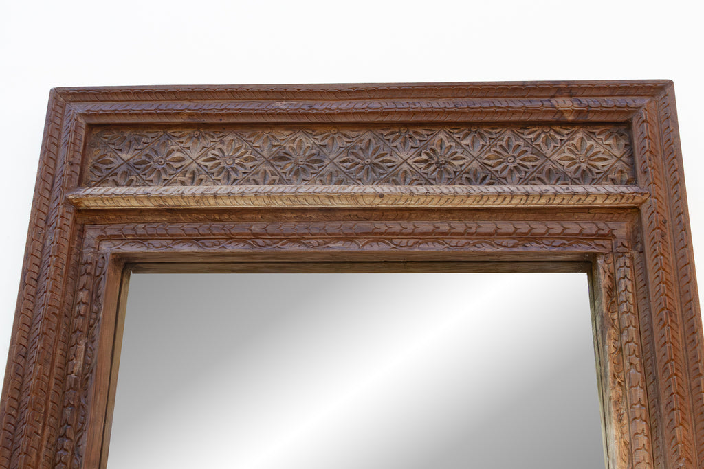 Antique Diamond Rosette Carved Floor Mirror (Trade)