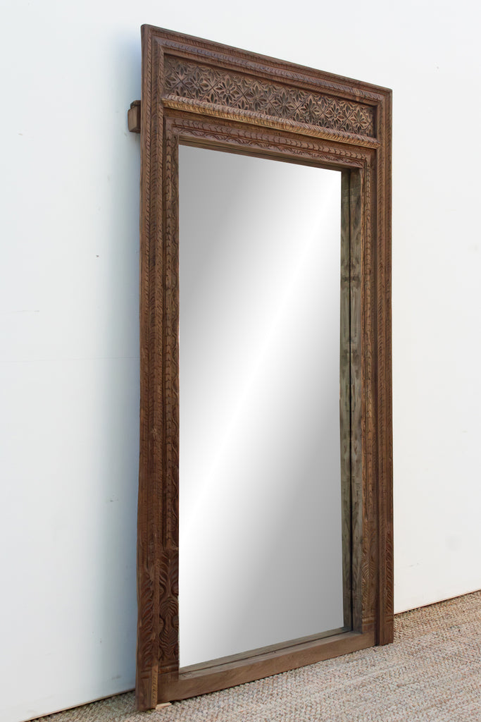 Antique Diamond Rosette Carved Floor Mirror (Trade)