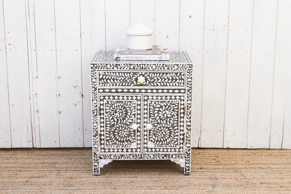 Charcoal Mother of Pearl Inlay Bedside Cabinet