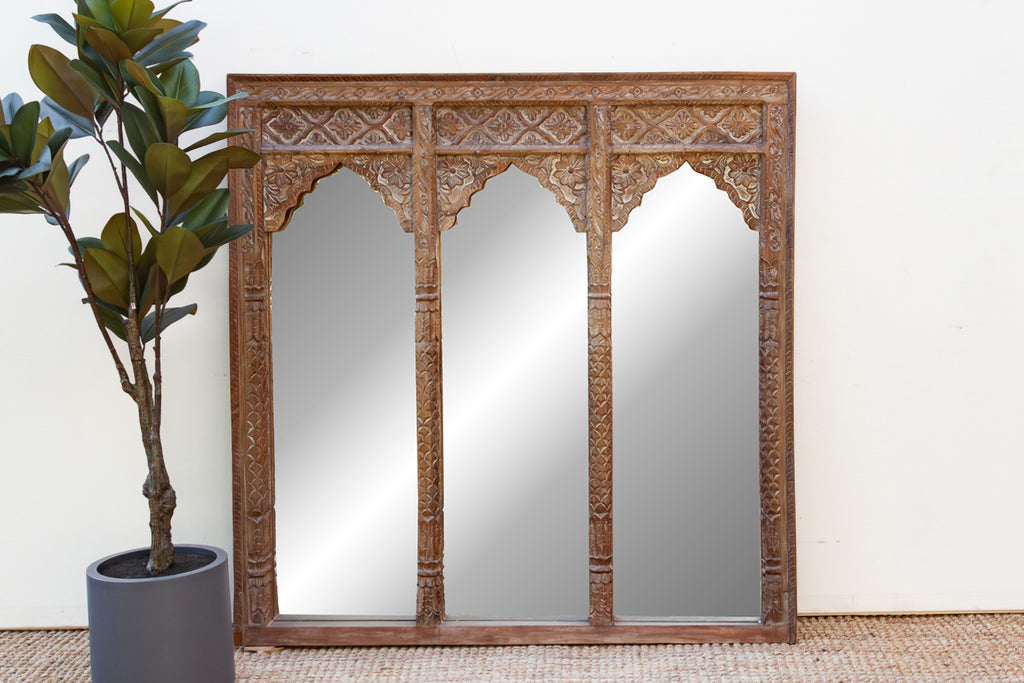 Finely Carved Square Triple Arched Mirror (Trade)