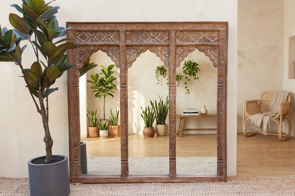 Finely Carved Square Triple Arched Mirror (Trade)