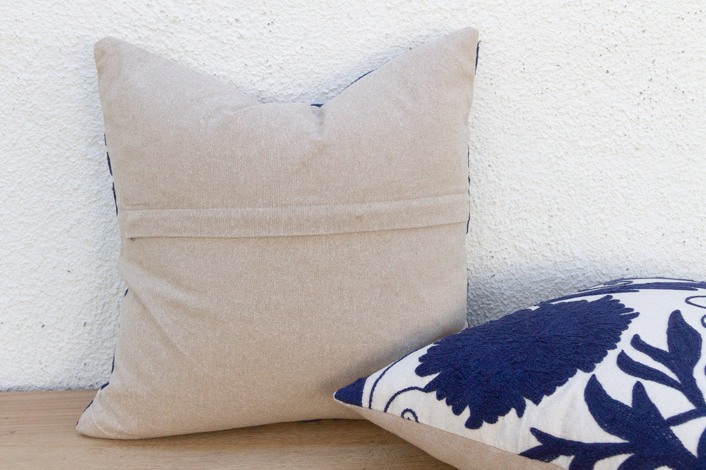 Pair of Indigo Blue Hand Embroidered Suzani Pillows