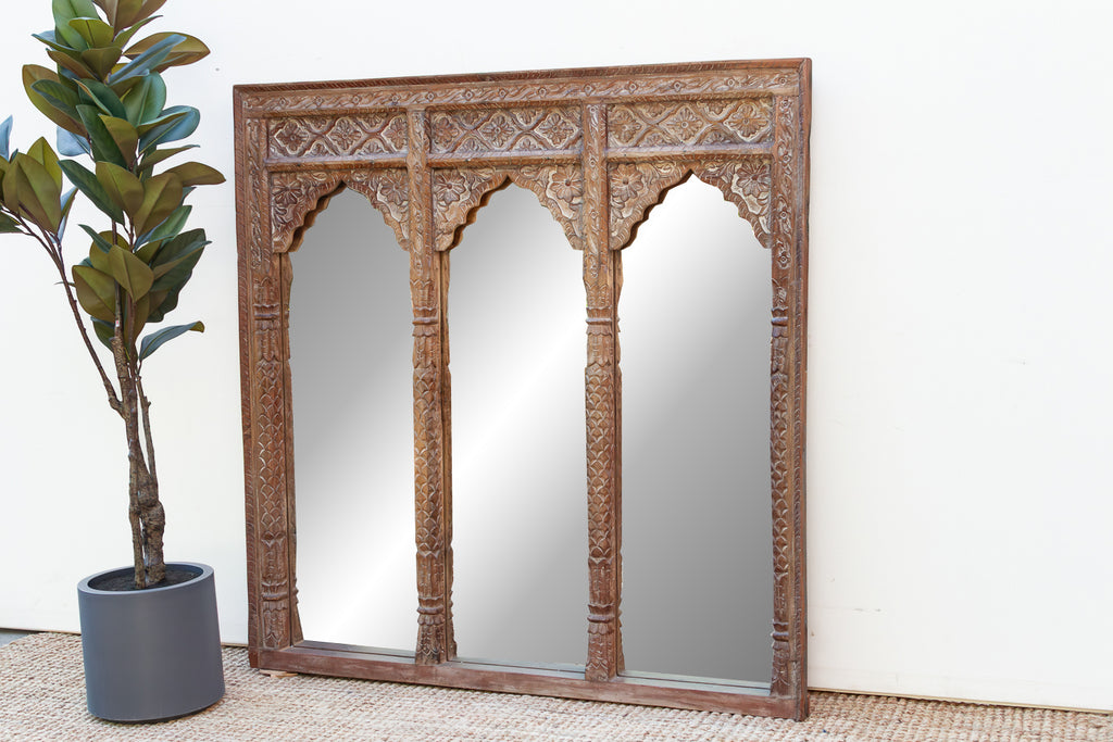 Finely Carved Square Triple Arched Mirror (Trade)