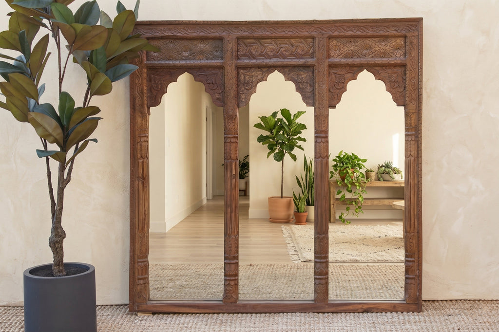 Vintage Mandala Arched Carved Wall Mirror
