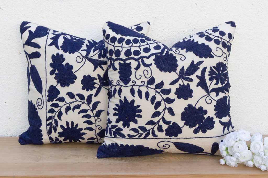 Uzbek Floral Talisman Suzani Pillows, Set of 2