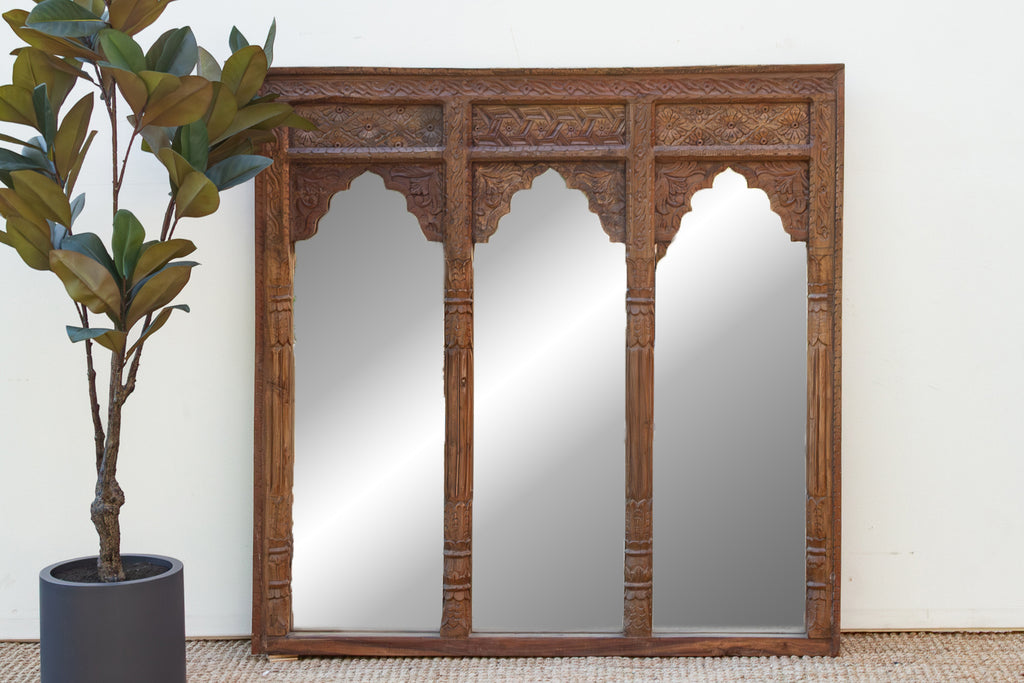 Vintage Mandala Arched Carved Wall Mirror