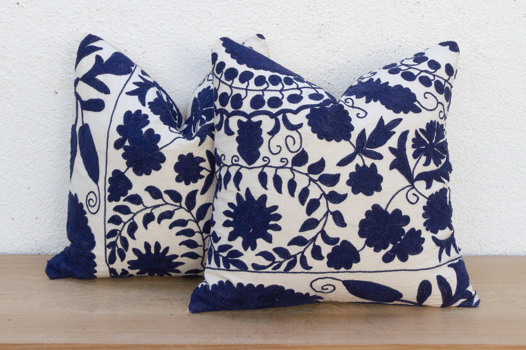 Uzbek Floral Talisman Suzani Pillows, Set of 2