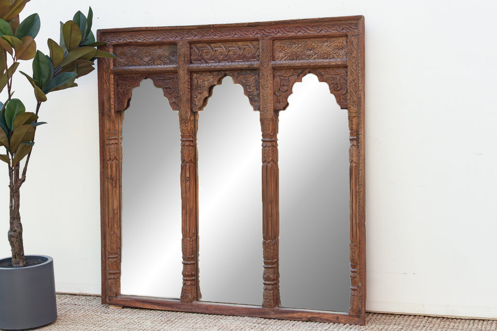Vintage Mandala Arched Carved Wall Mirror