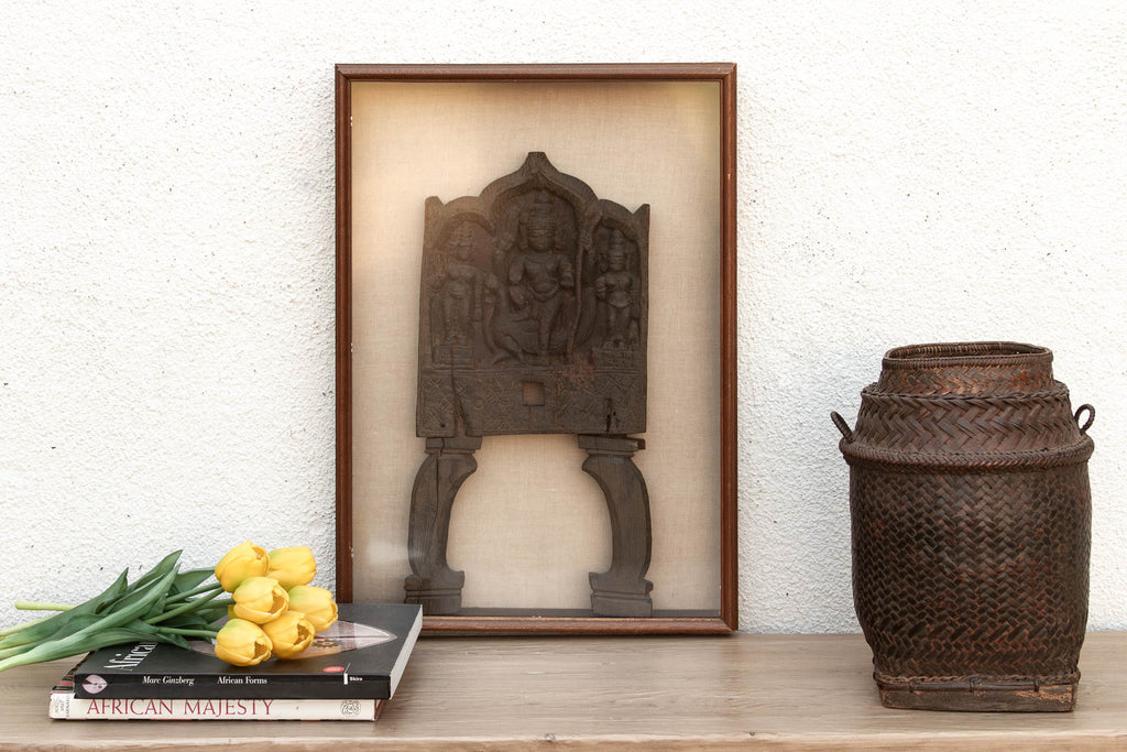 Sacred Wall Art, Framed Antique Chariot Carving (Trade)