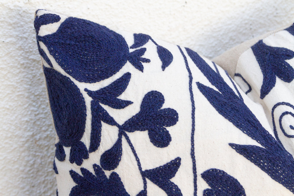 Navy Blue Floral Suzani Throw Pillow