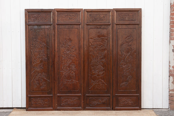 Set of 4 Mid-Century Finely Carved Door Panels