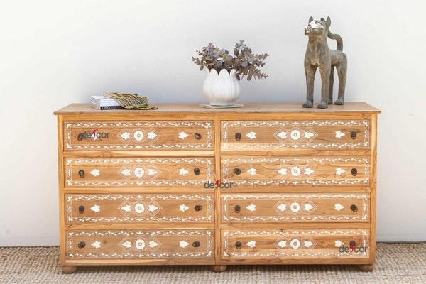 Long 8-Drawer Mother of Pearl Inlay Damascus Dresser DE-COR | Globally Inspired Long 8-Drawer Mother of Pearl Inlay Damascus Dresser DE-COR | Globally Inspired