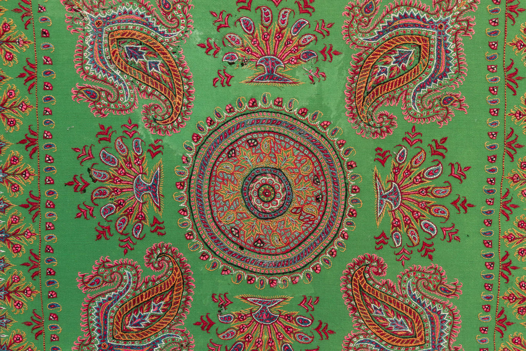 Set of 2 Vintage Mounted Verdant Paisley Textiles (Trade)