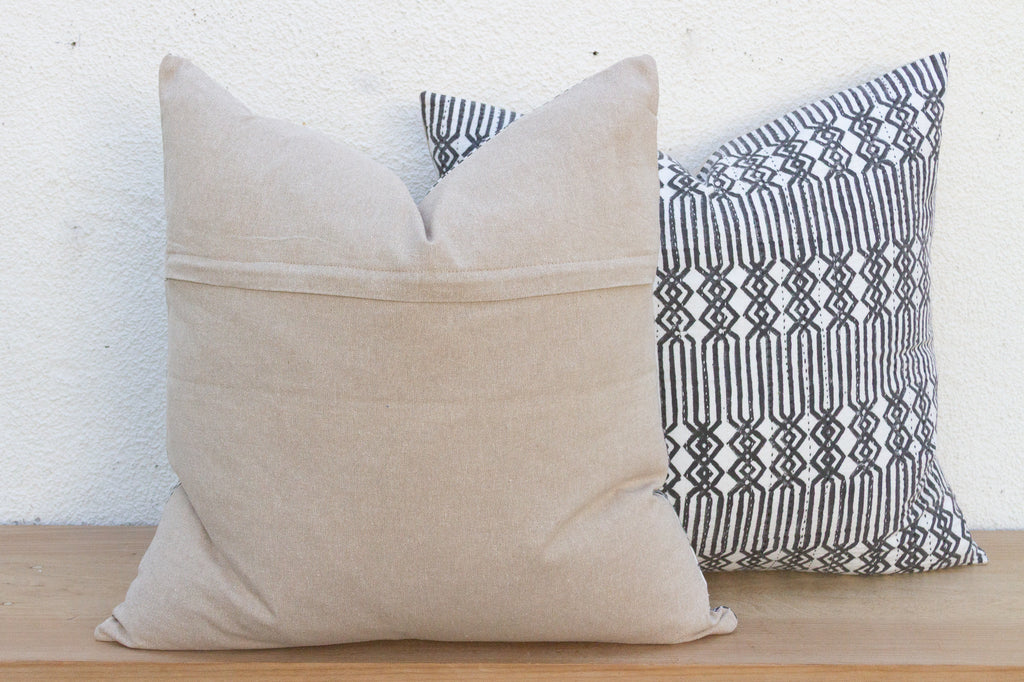 Pair of Large Black & White Blockprint Kantha Pillow