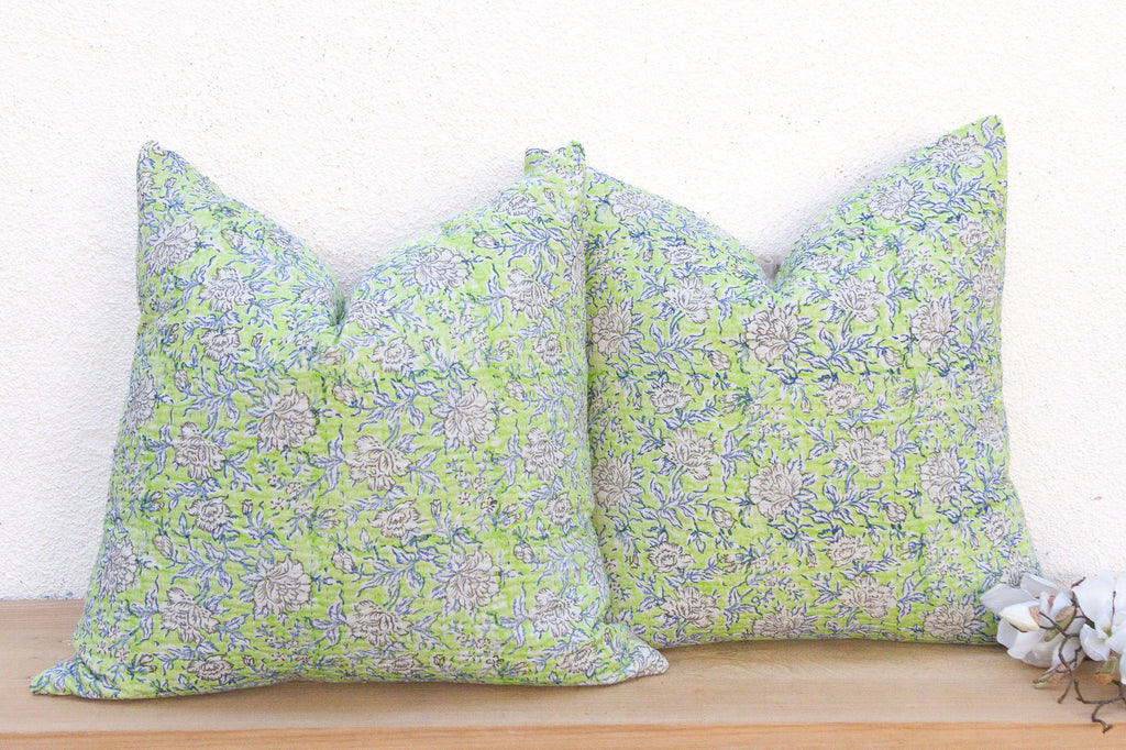Jaipur Spring, Pair of Large Vibrant Block Print Pillows