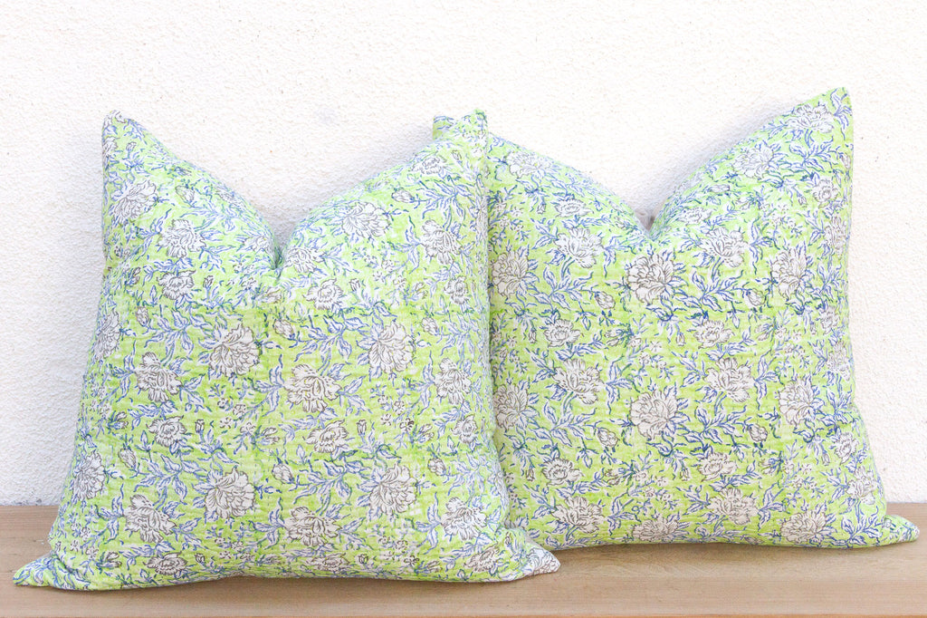 Jaipur Spring, Pair of Large Vibrant Block Print Pillows