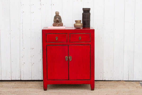 Asian Red Lacquered Buffet Cabinet