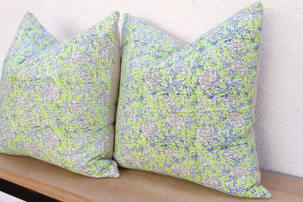 Jaipur Spring, Pair of Large Vibrant Block Print Pillows