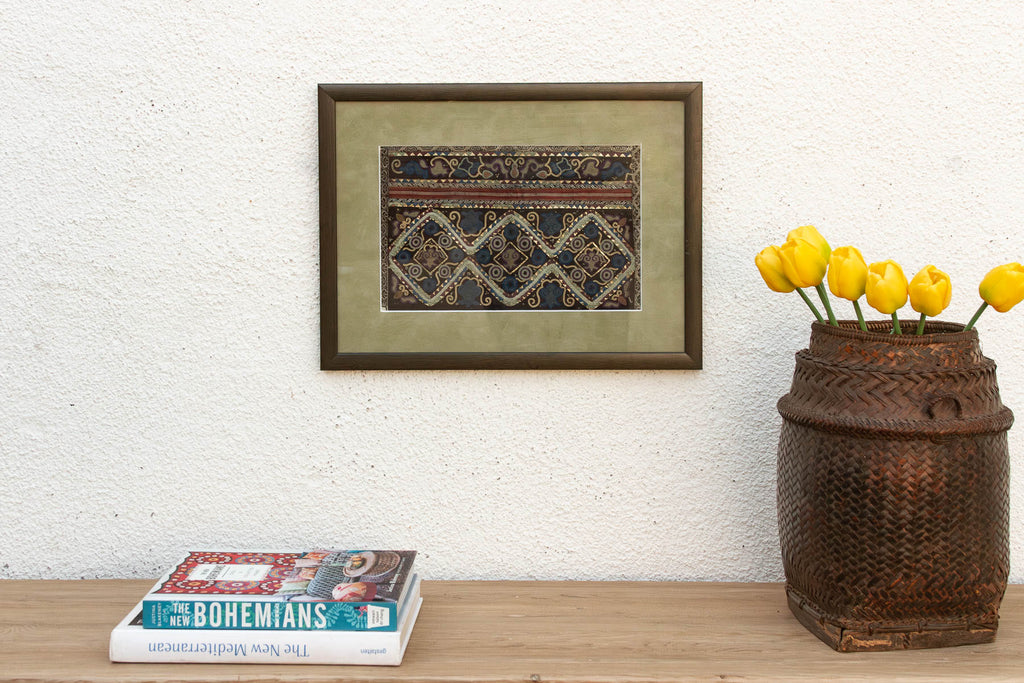 Framed Vintage Diamond Trellis Embroidery