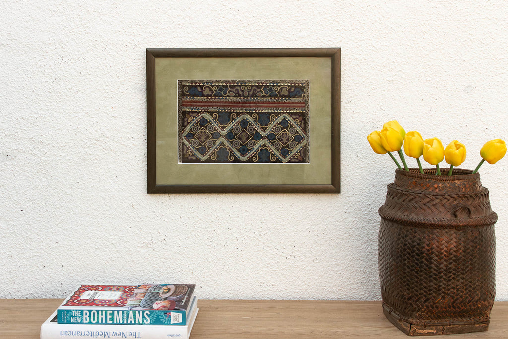 Framed Vintage Diamond Trellis Embroidery