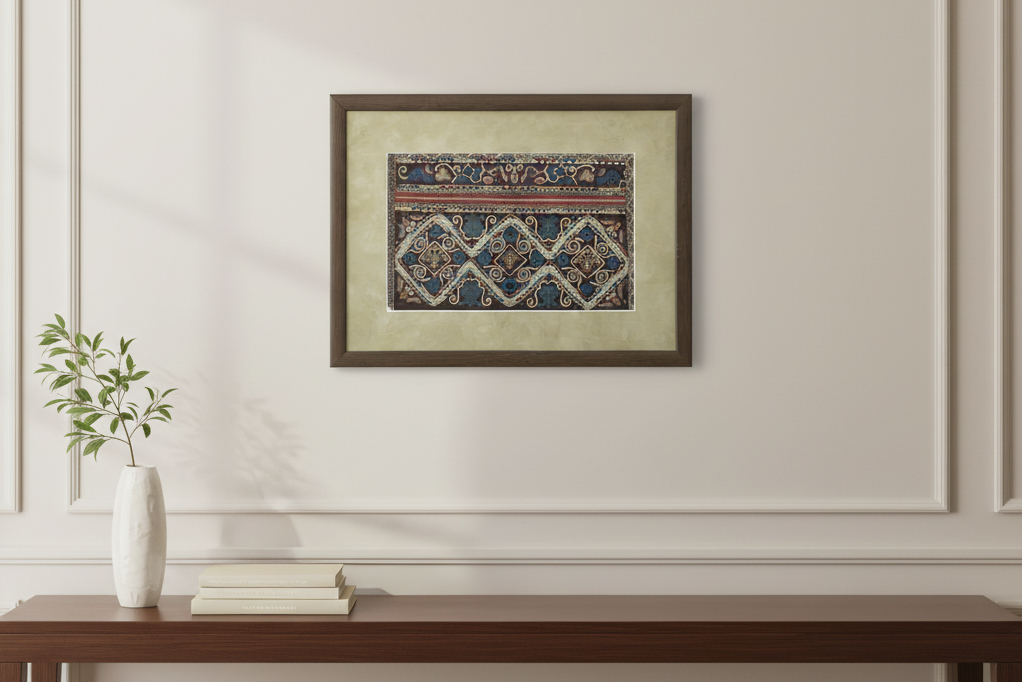 Framed Vintage Diamond Trellis Embroidery (Trade)