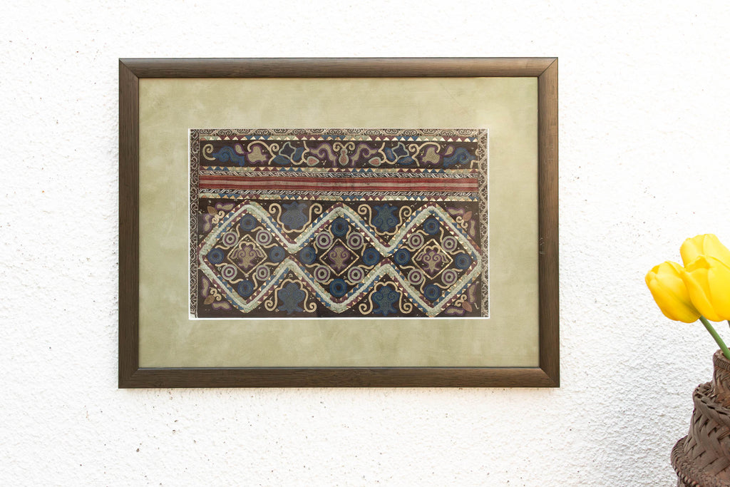 Framed Vintage Diamond Trellis Embroidery