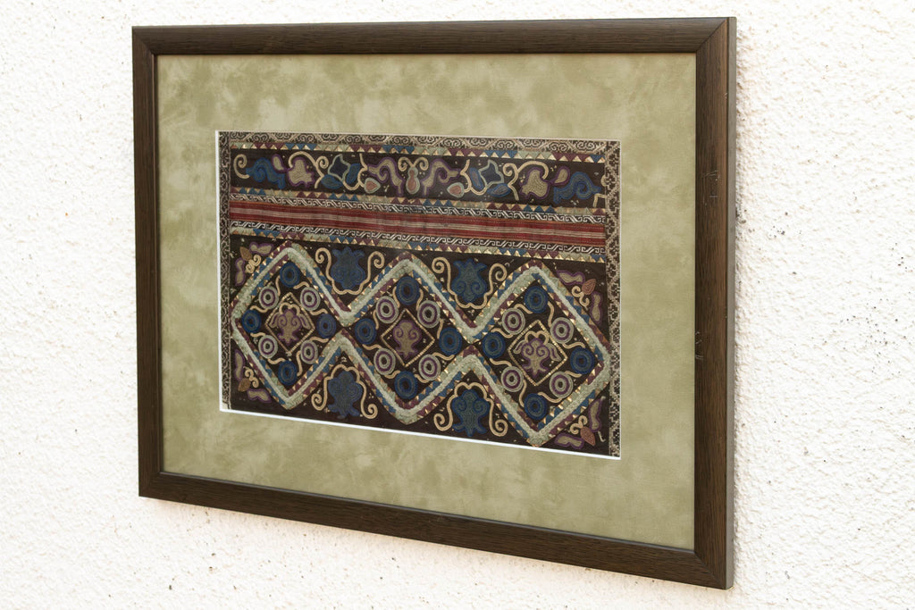 Framed Vintage Diamond Trellis Embroidery