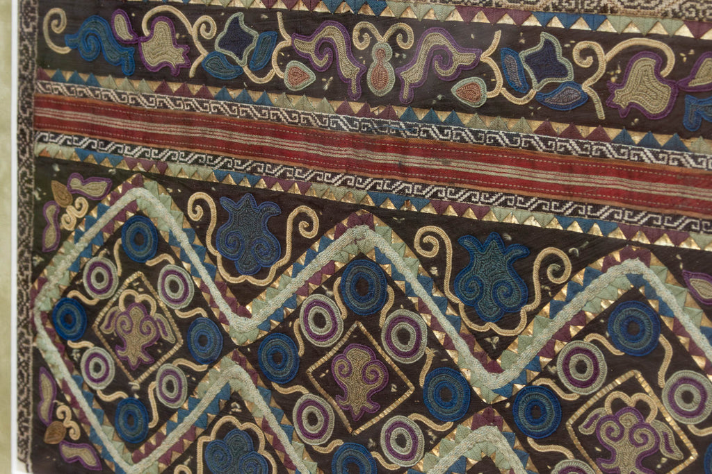 Framed Vintage Diamond Trellis Embroidery