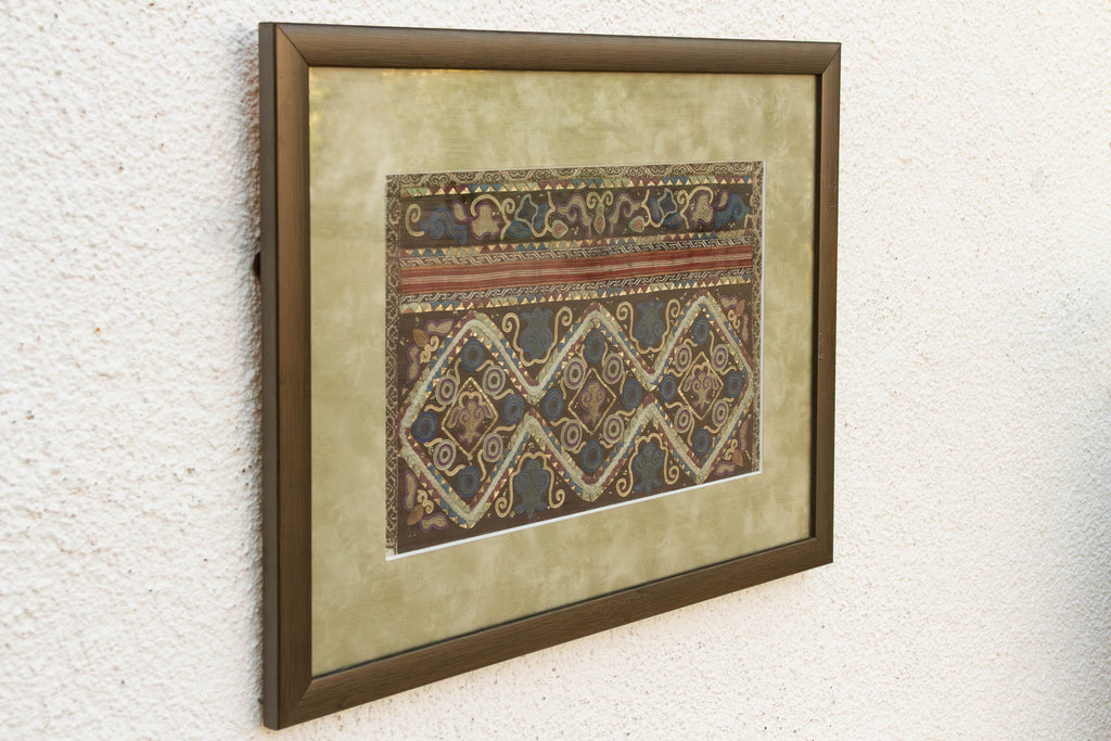 Framed Vintage Diamond Trellis Embroidery