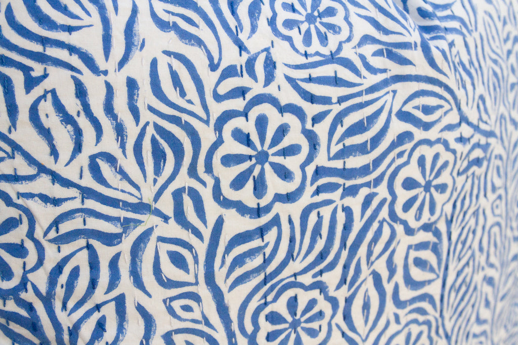 Jodhpur Garden, Blue & White Floral Block Print Pillows, Pair