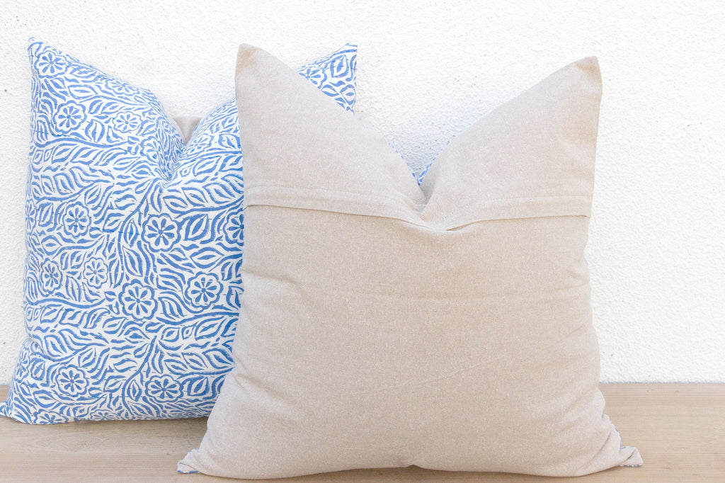 Jodhpur Garden, Blue & White Floral Block Print Pillows, Pair