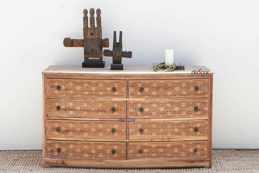 Long Reclaimed Teak Carved 8-Drawer Dresser DE-COR | Globally Inspired Long Reclaimed Teak Carved 8-Drawer Dresser DE-COR | Globally Inspired