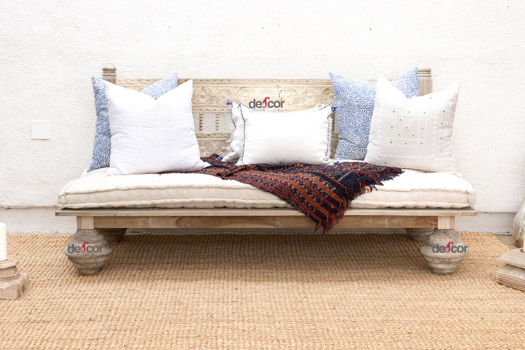 Floral Reclaimed Bleached Teak Hand-Carved Sofa