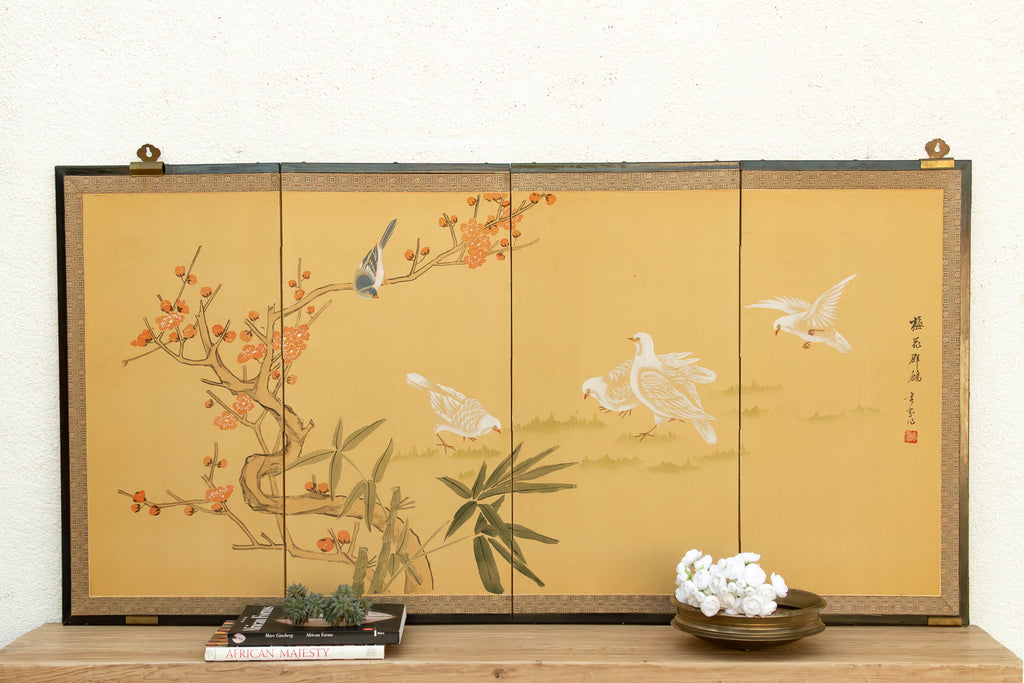 Vintage Japanese Kacho-ga Painted Folding Screen (Trade)