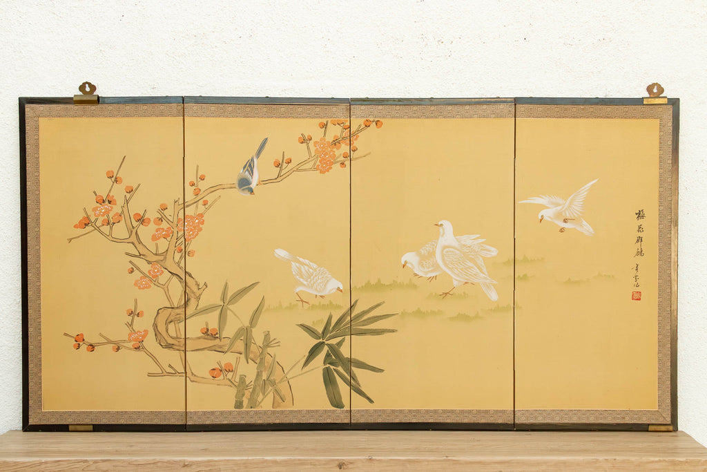 Vintage Japanese Kacho-ga Painted Folding Screen (Trade)