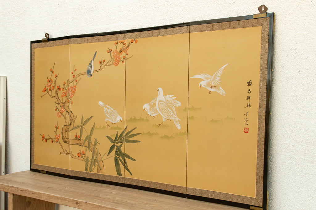 Vintage Japanese Kacho-ga Painted Folding Screen (Trade)