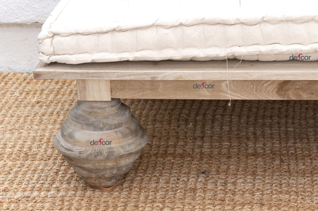 Floral Reclaimed Bleached Teak Hand-Carved Sofa