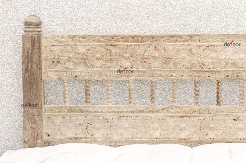 Floral Reclaimed Bleached Teak Hand-Carved Sofa