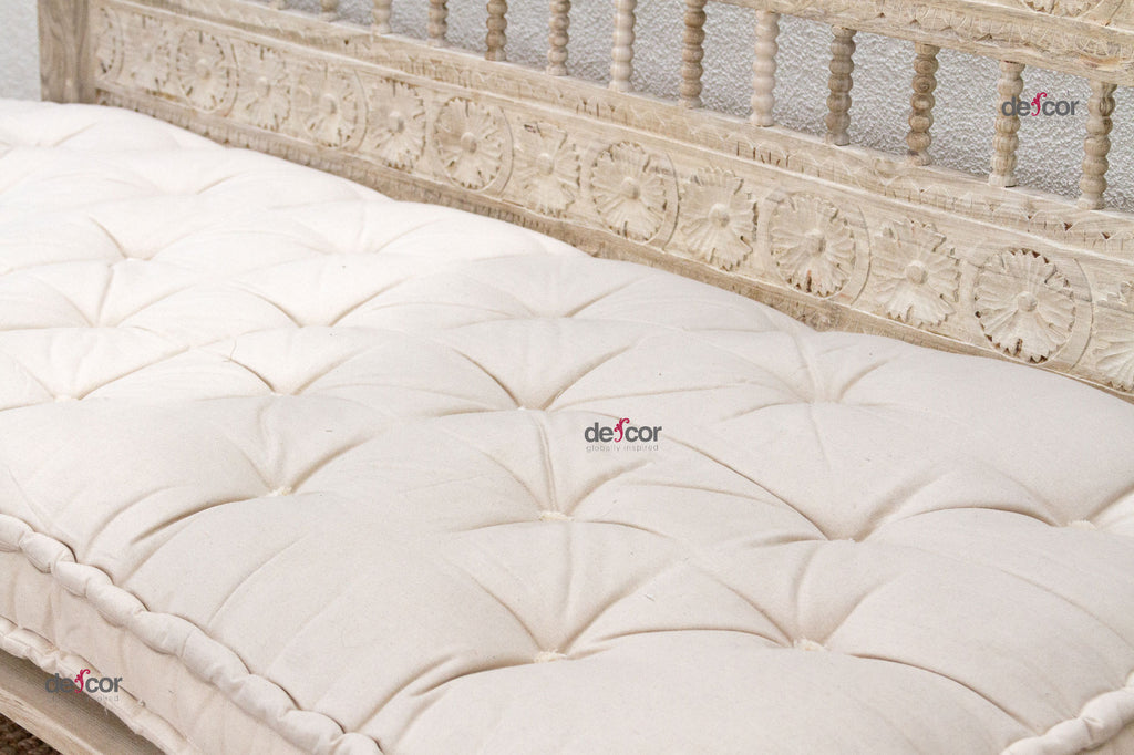 Floral Reclaimed Bleached Teak Hand-Carved Sofa