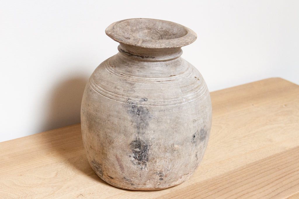 Antique Indian Wooden Pot-Mina
