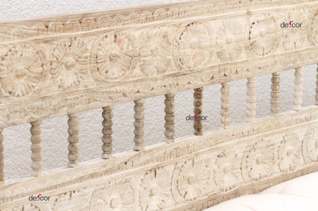 Floral Reclaimed Bleached Teak Hand-Carved Sofa