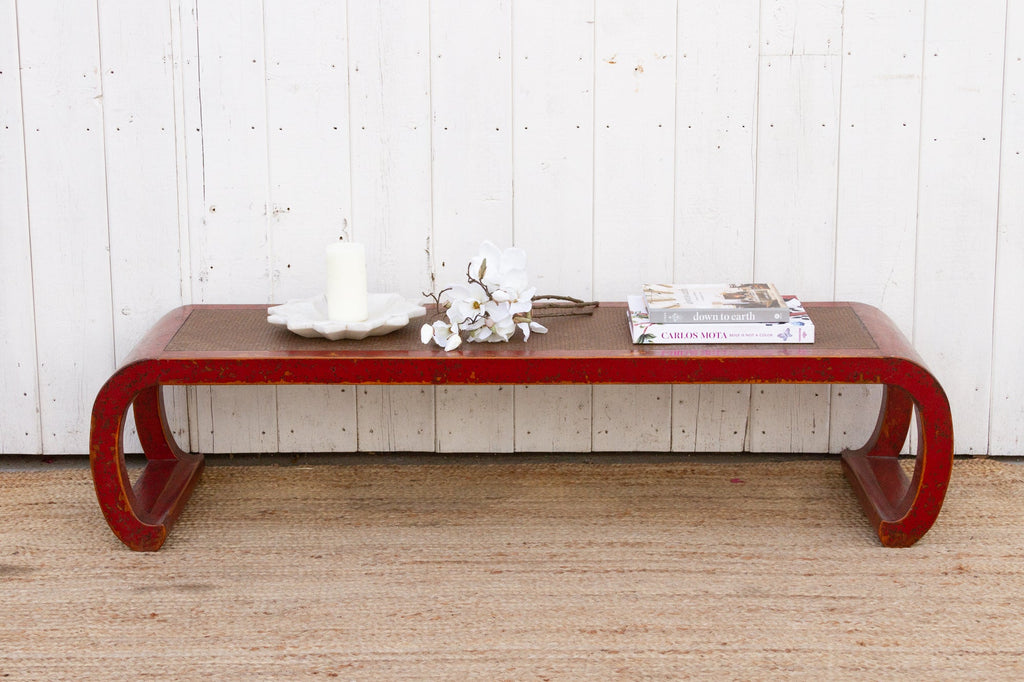 Vintage Chinese Red Scroll Table