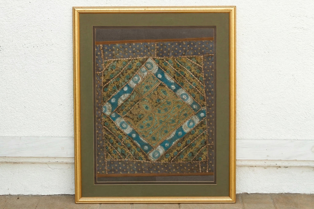 Framed Antique Metallic Embroidered Zardozi Tapestry (Trade)