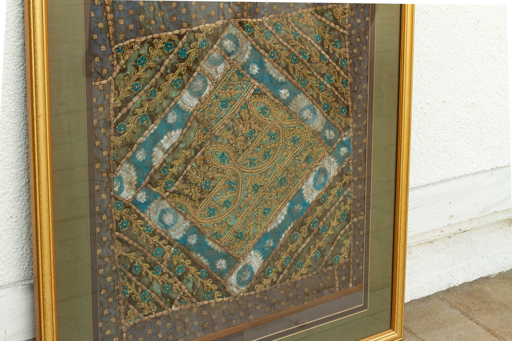Framed Antique Metallic Embroidered Zardozi Tapestry (Trade)