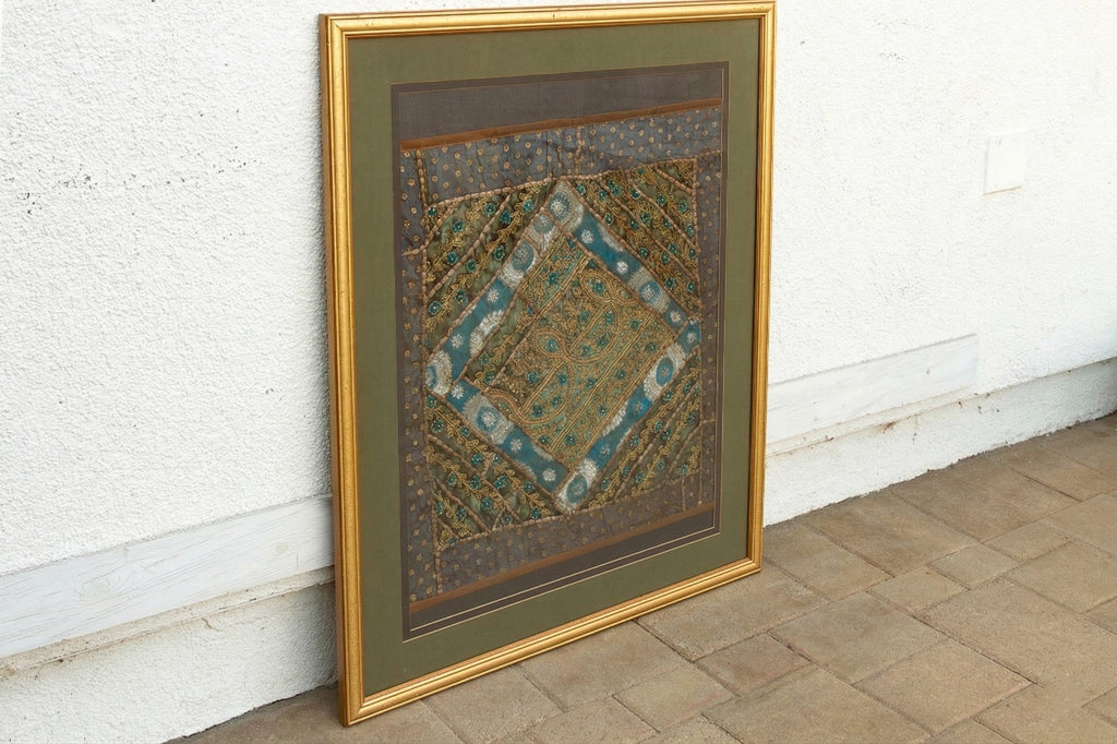 Framed Antique Metallic Embroidered Zardozi Tapestry (Trade)