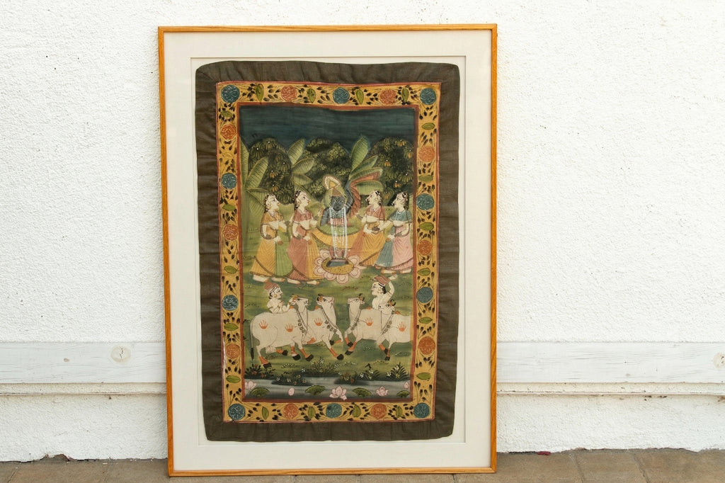 Sacred Pasture, Framed Vintage Pichwai Painting (Trade)
