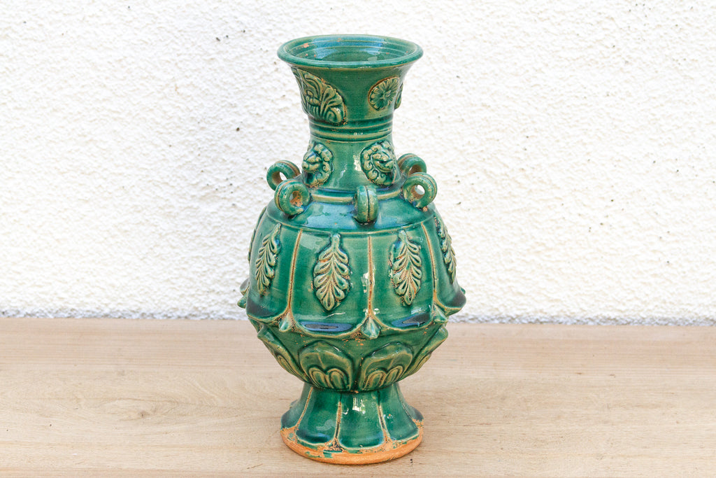 Antique Emerald Green Chinese Sculpture Vase