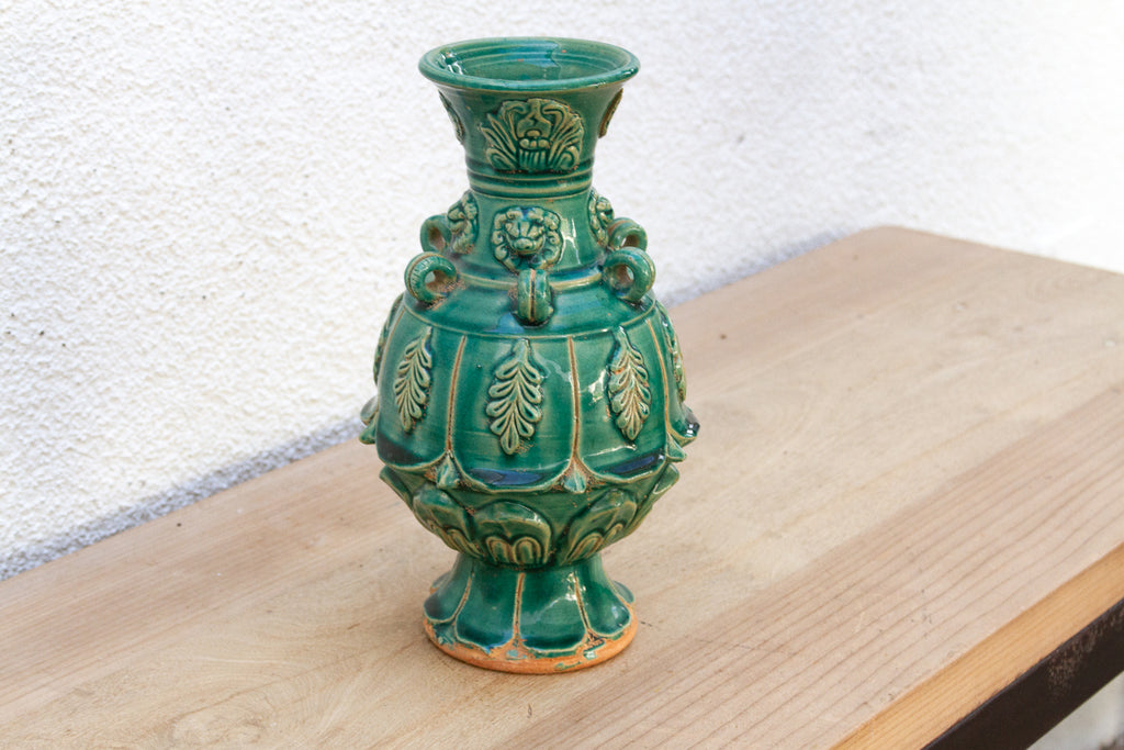 Antique Emerald Green Chinese Sculpture Vase