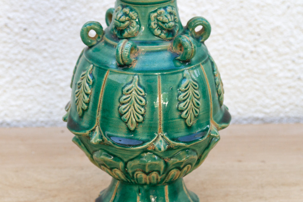 Antique Emerald Green Chinese Sculpture Vase
